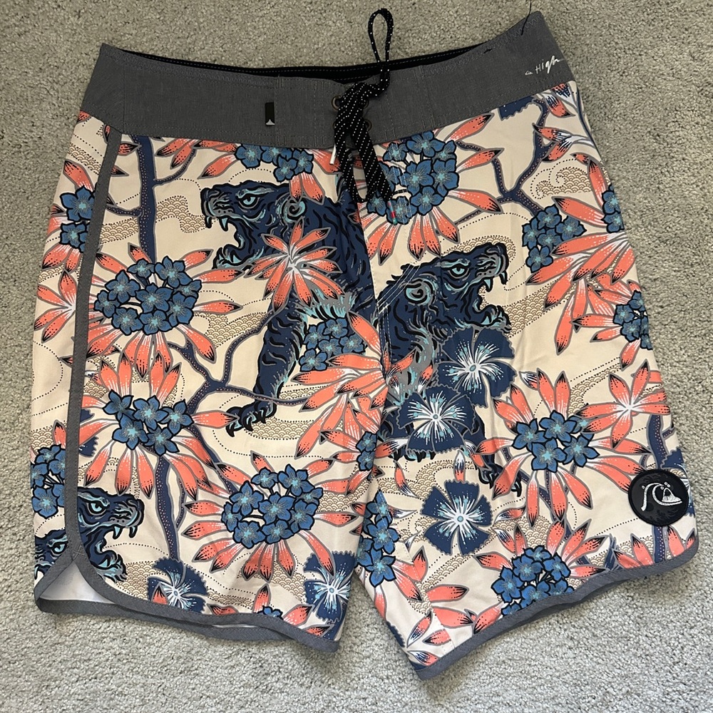 Quiksilver Athletic Shorts Blue and Pink Floral
